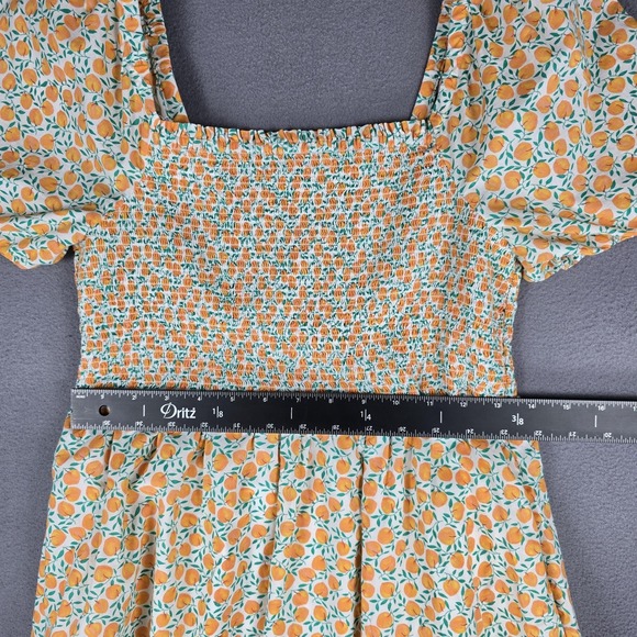 J Crew Dress Womens Small Orange Fruit Print Puff Sleeve Smocked Cotton‎ Maxi - Picture 7 of 16